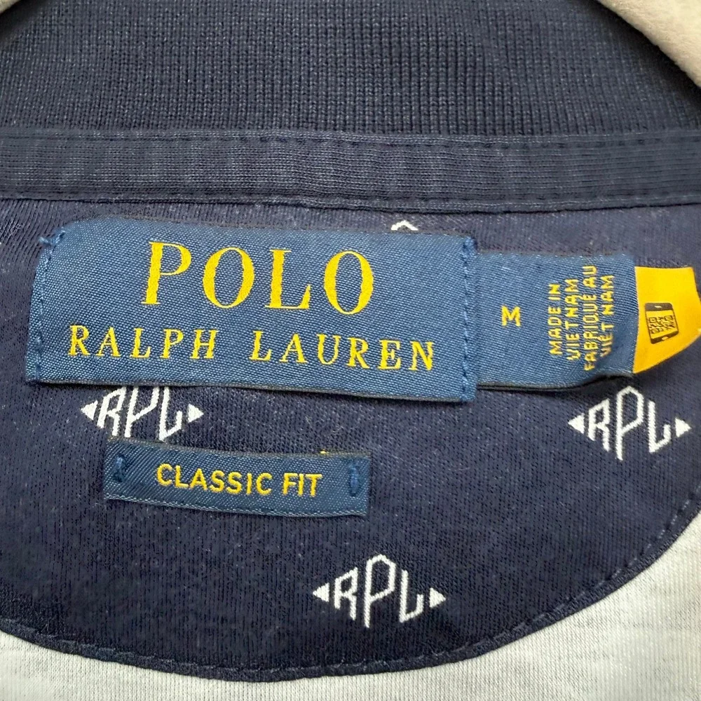 Polo Ralph Lauren Polo Shirt Men Medium Blue Monogram All Over Print Classic Fit